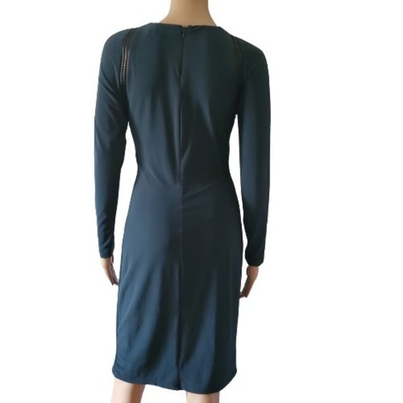 Lauren Ralph Lauren Women's Jonni Faux Leather Trim Gathered Sheath Dress Size 4 - Picture 3 of 15